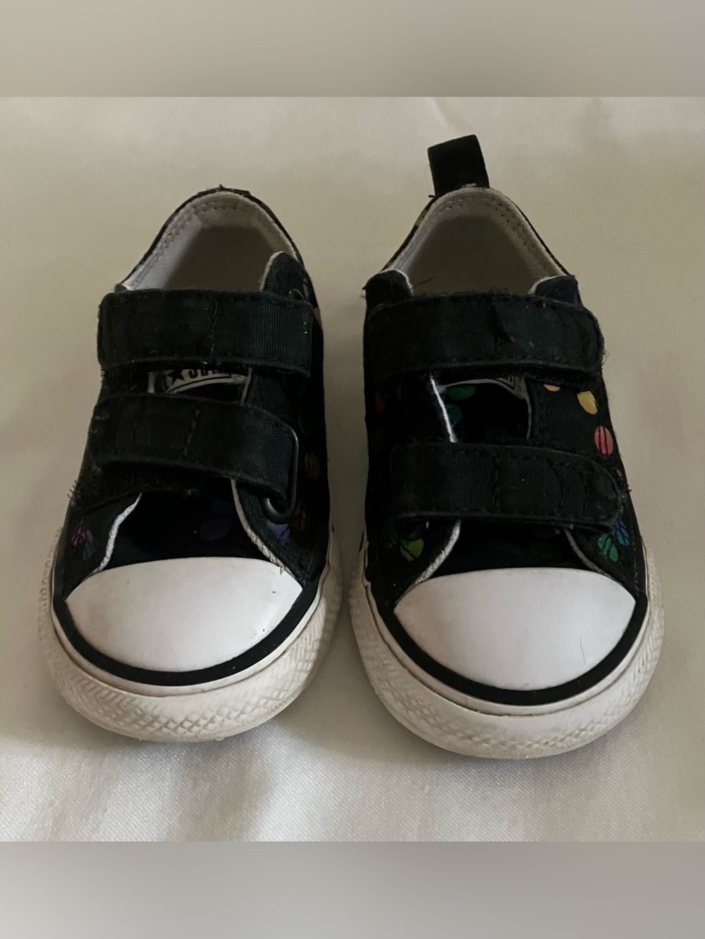 Black Kids Velcro Canvas Sneakers with Colorful Dot Accents